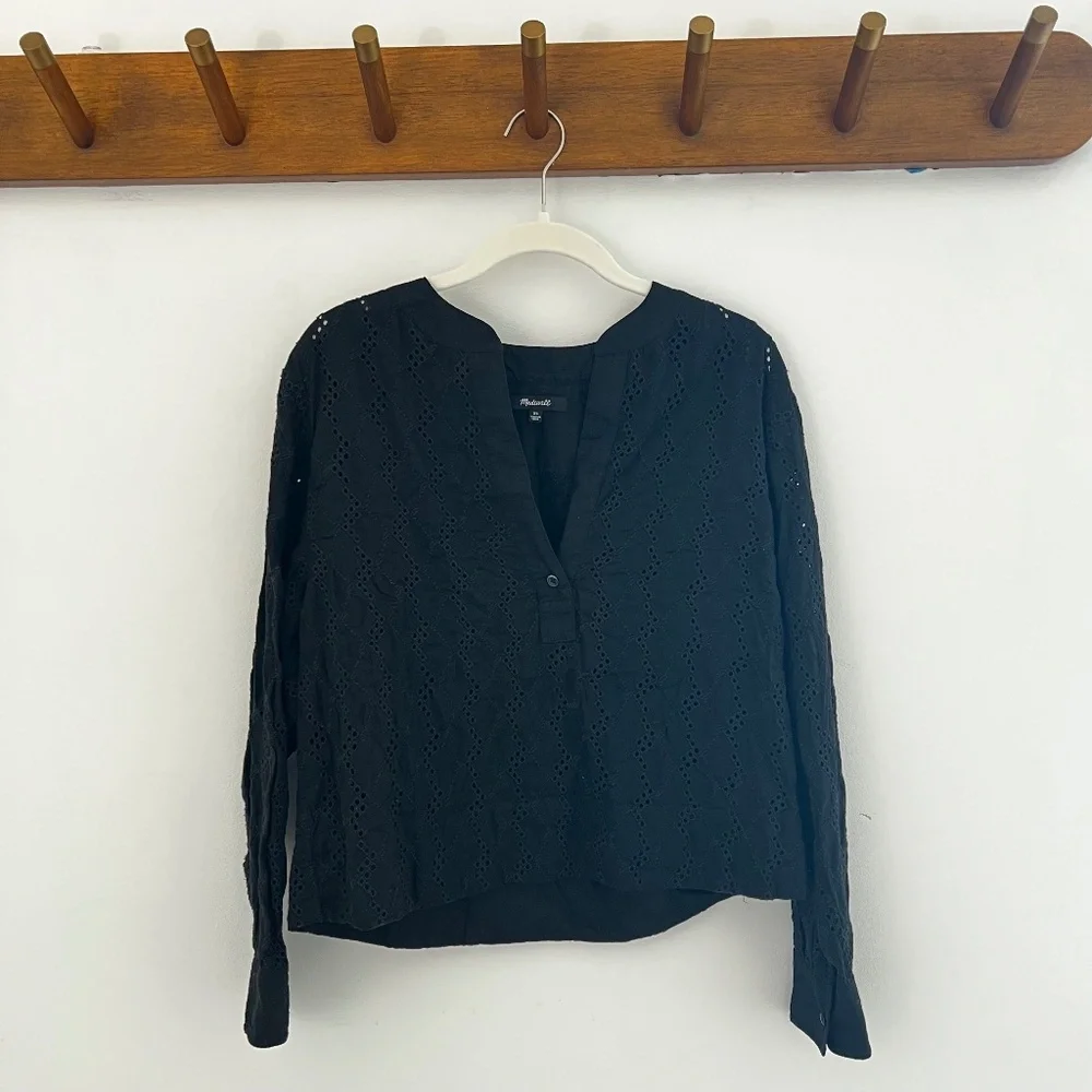 Madewell Long-Sleeve Popover Top in Eyelet – Size X-Small - Picture 4 of 6